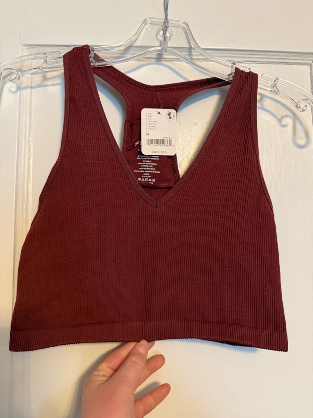 NWT Free People V NECK Ribbed Crop Top with Racerback Size Medium